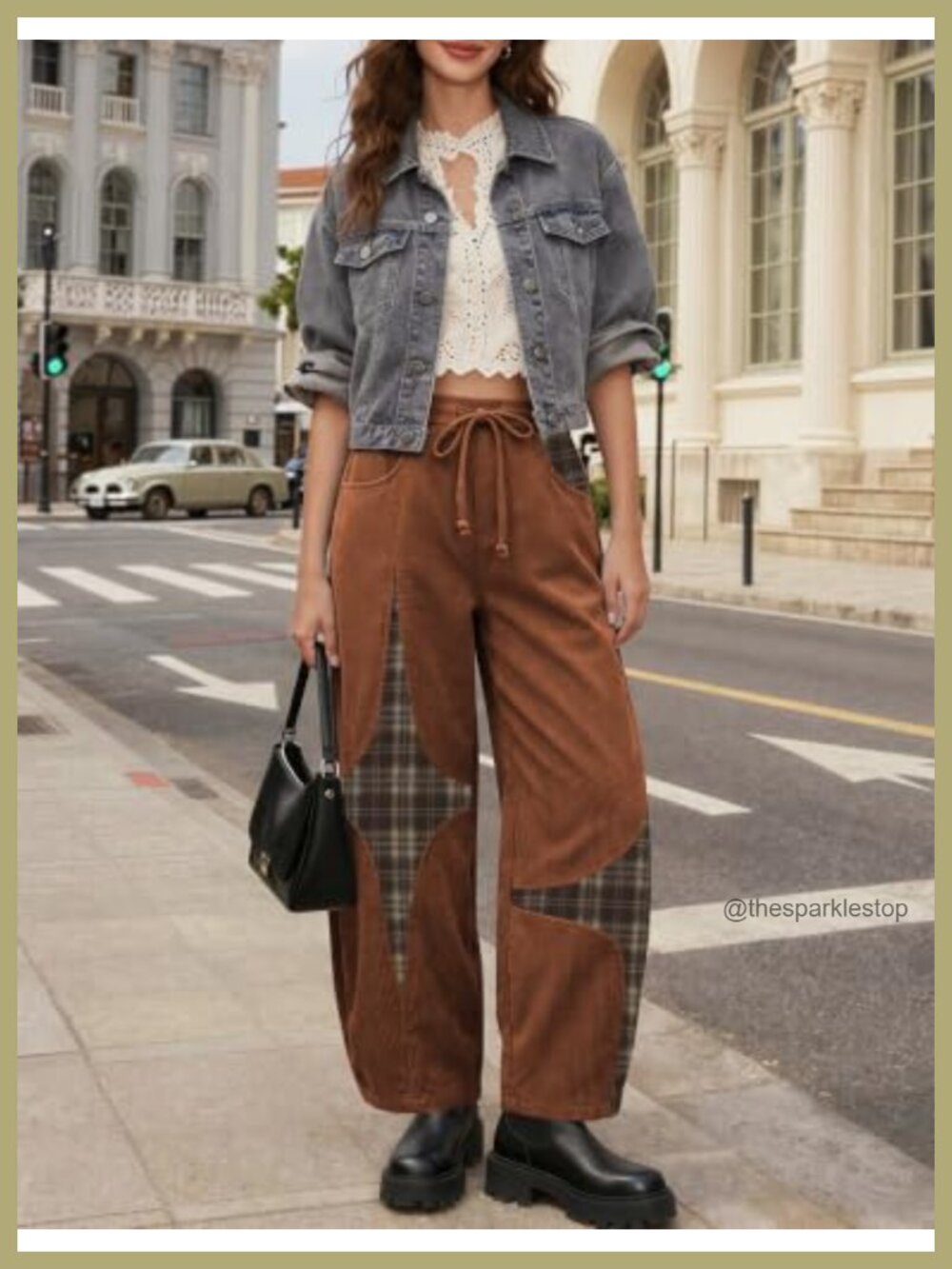Women's Corduroy Barrel Leg Pants High Waist Drawstring Wide Leg Casual - Picture 4 of 6